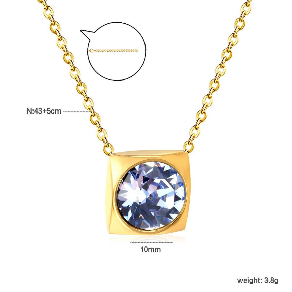 Square Frame Solitaire Necklace | Blue Zirconia