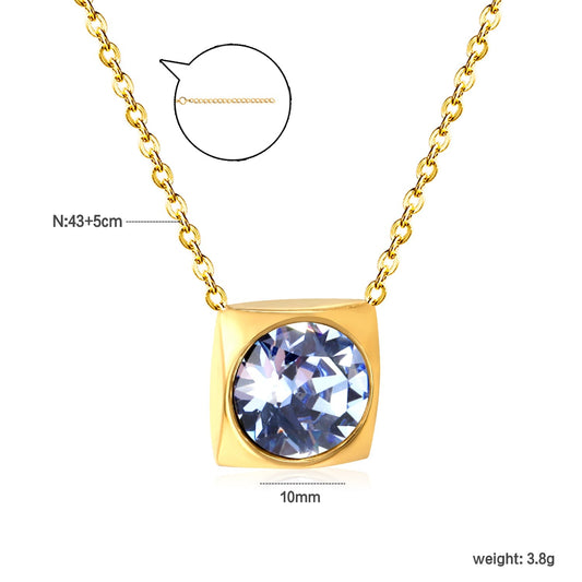 Square Frame Solitaire Necklace | Blue Zirconia