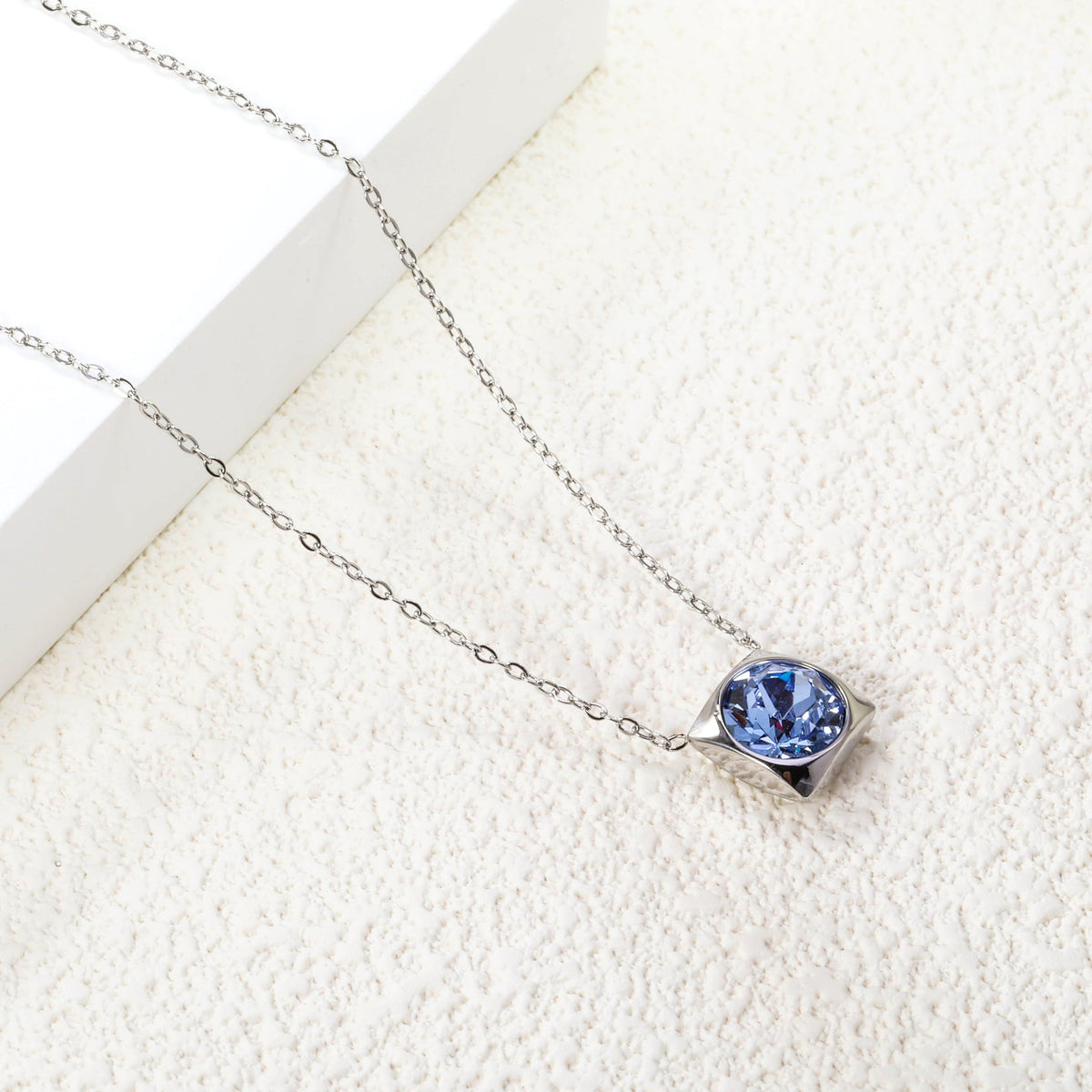 Square Frame Solitaire Necklace | Blue Zirconia