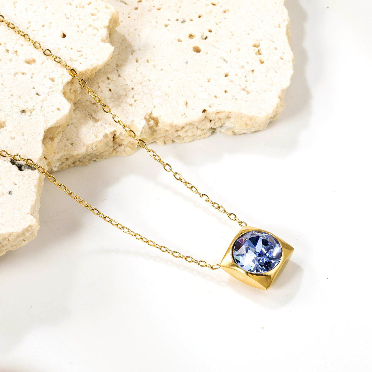 Square Frame Solitaire Necklace | Blue Zirconia