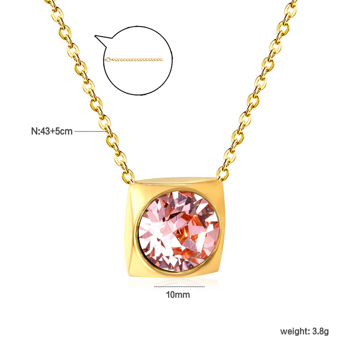 Square Frame Solitaire Necklace | Pink Zirconia