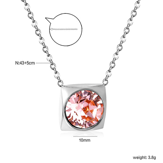 Square Frame Solitaire Necklace | Pink Zirconia
