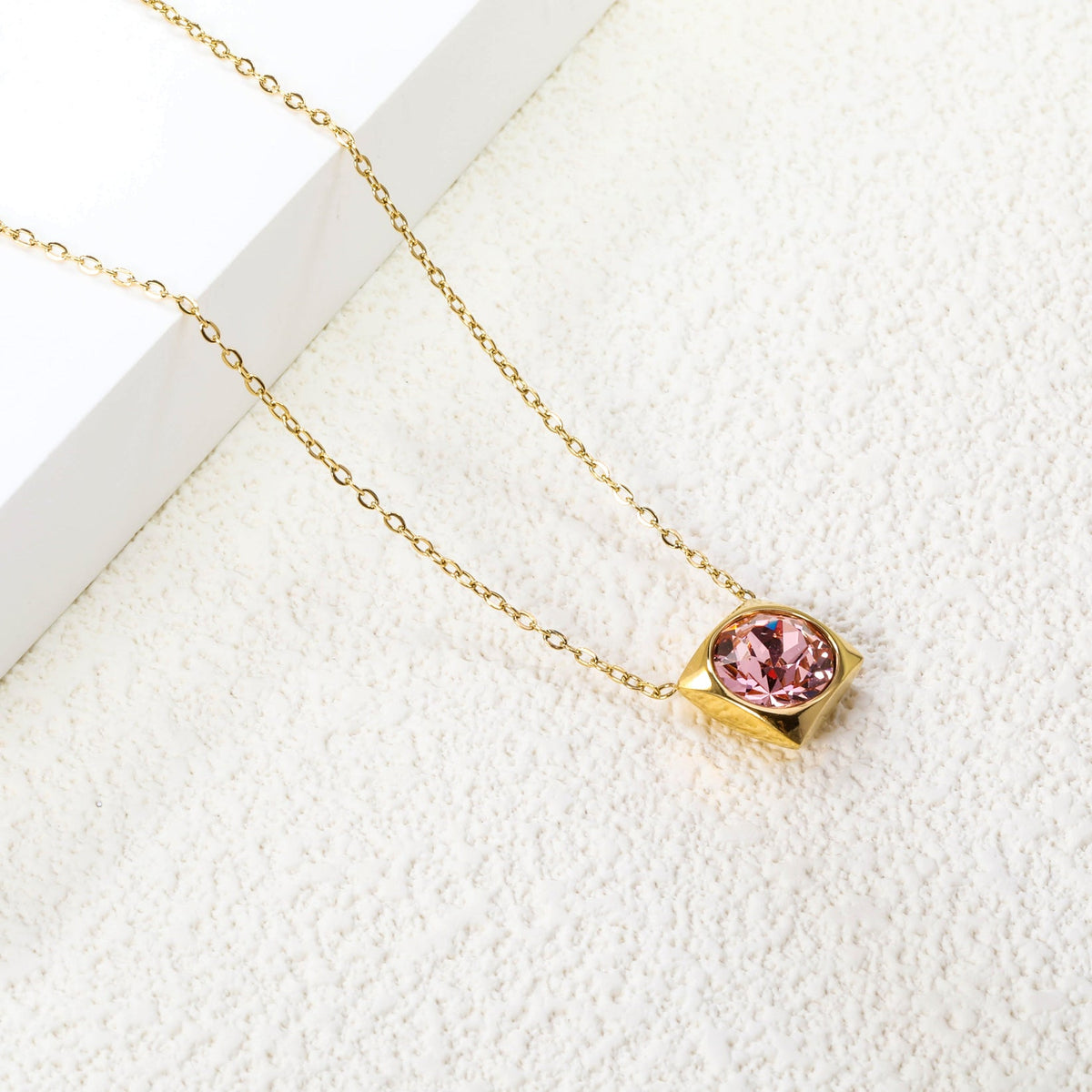 Square Frame Solitaire Necklace | Pink Zirconia