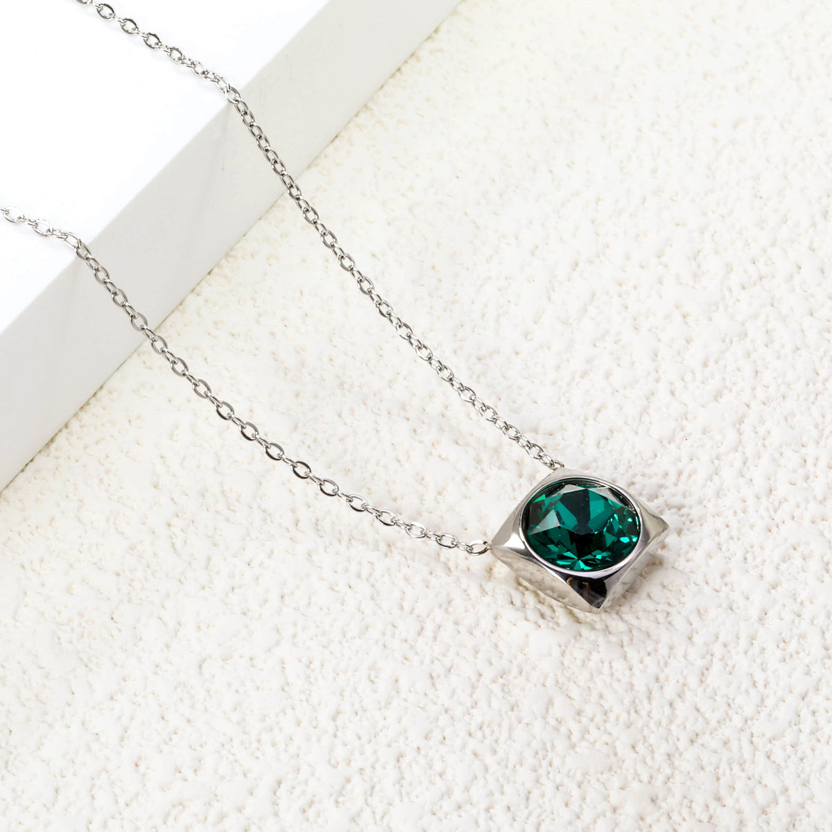 Square Frame Solitaire Necklace | Emerald Zirconia