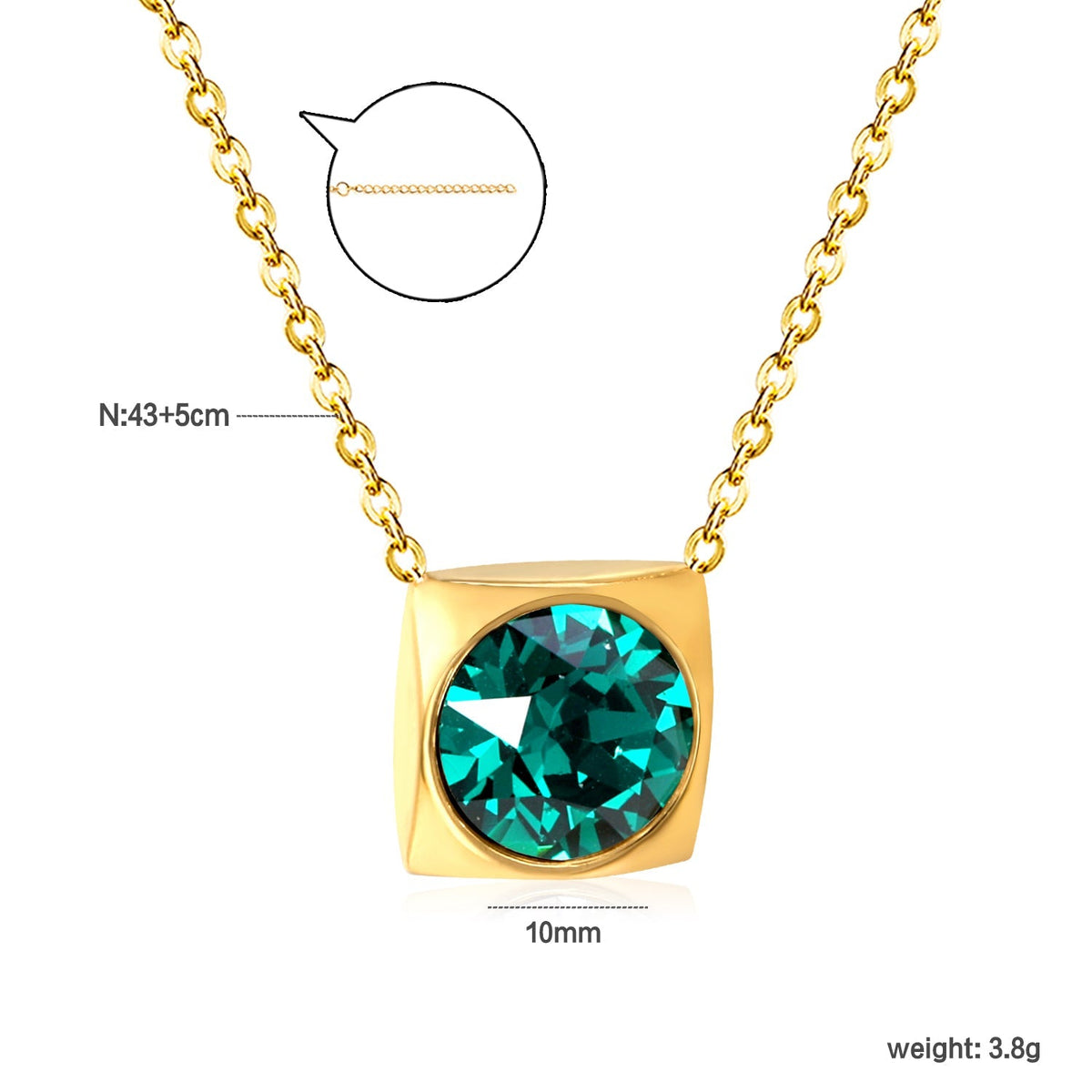 Square Frame Solitaire Necklace | Emerald Zirconia