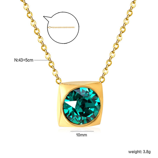 Square Frame Solitaire Necklace | Emerald Zirconia