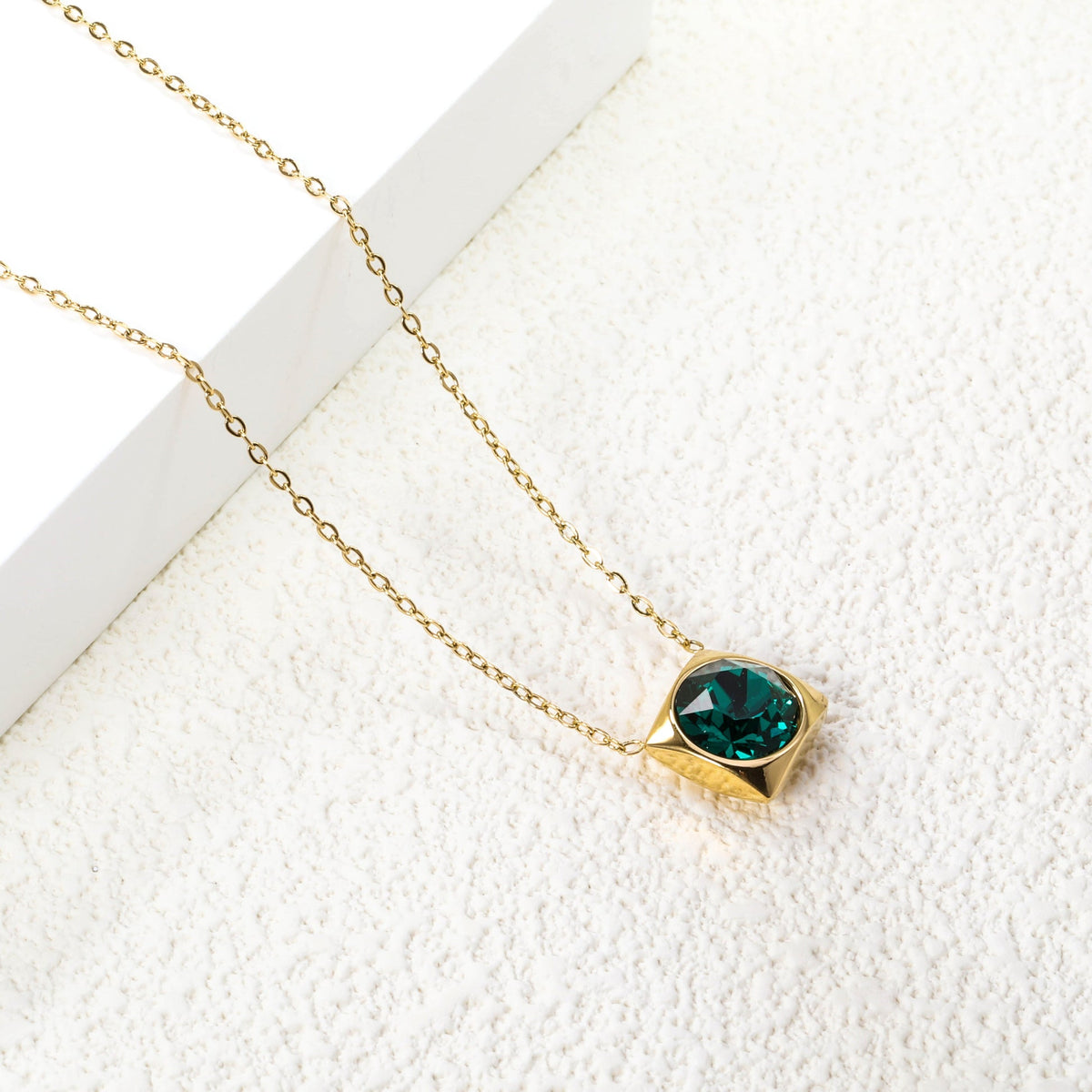 Square Frame Solitaire Necklace | Emerald Zirconia