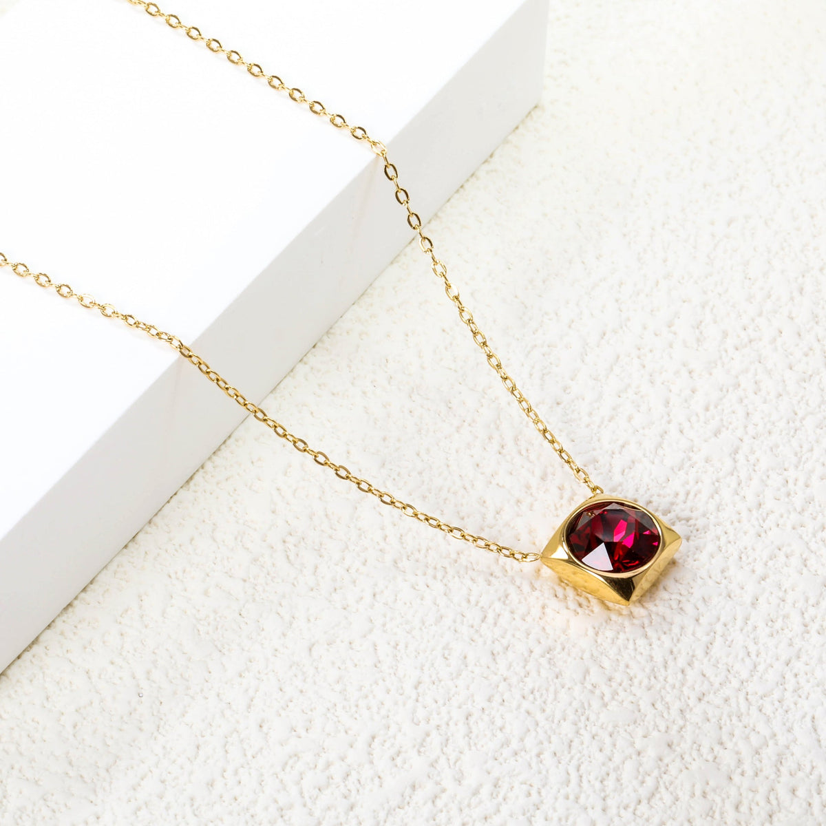 Square Frame Solitaire Necklace | Ruby Zirconia