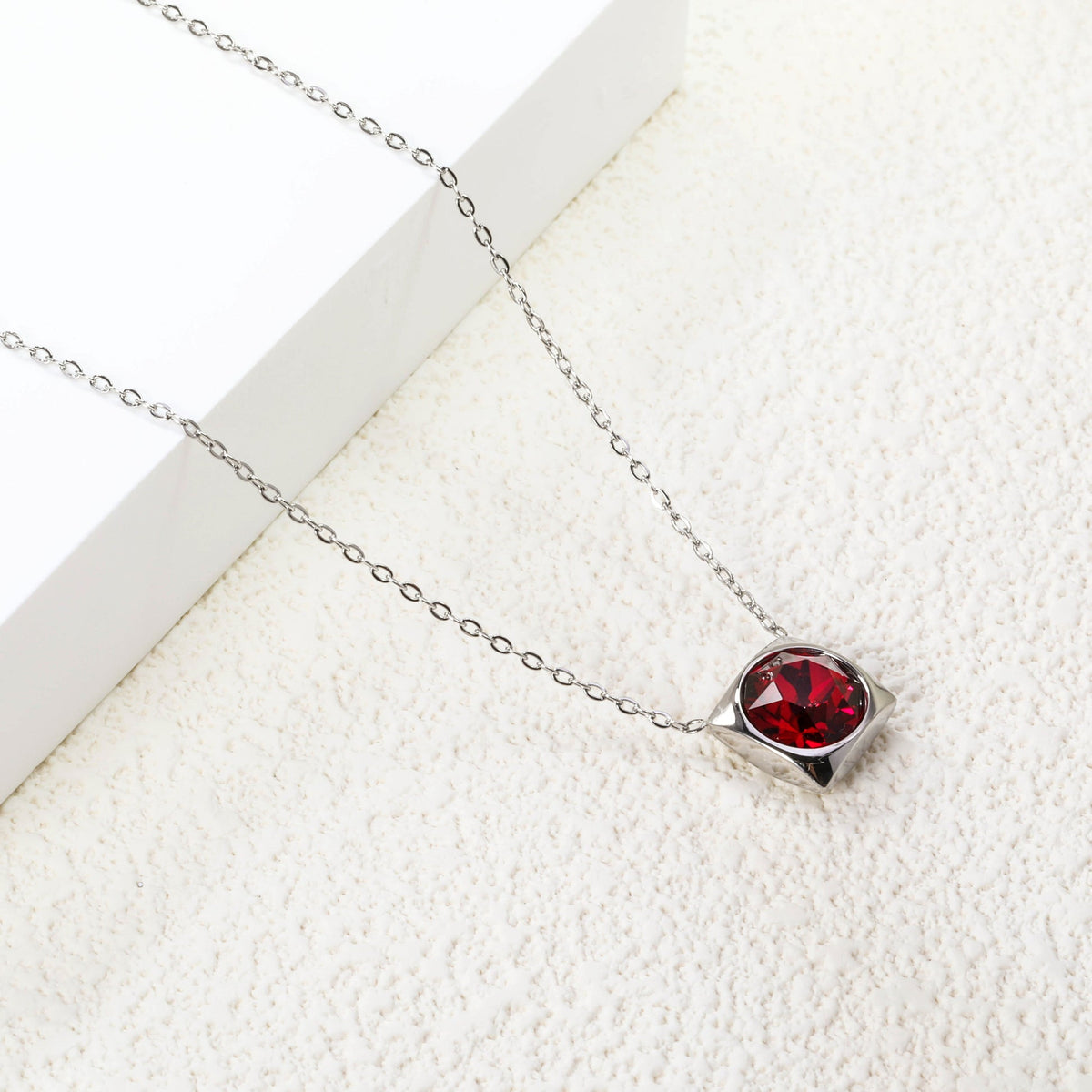 Square Frame Solitaire Necklace | Ruby Zirconia
