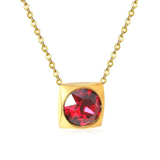 Square Frame Solitaire Necklace | Ruby Zirconia