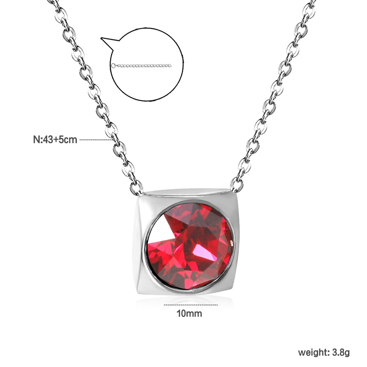 Square Frame Solitaire Necklace | Ruby Zirconia