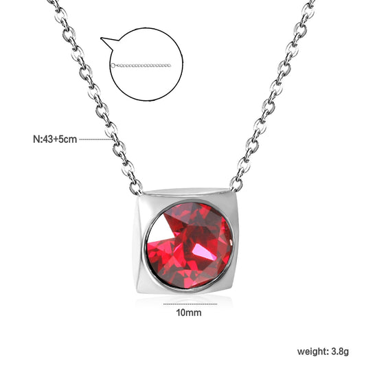 Square Frame Solitaire Necklace | Ruby Zirconia