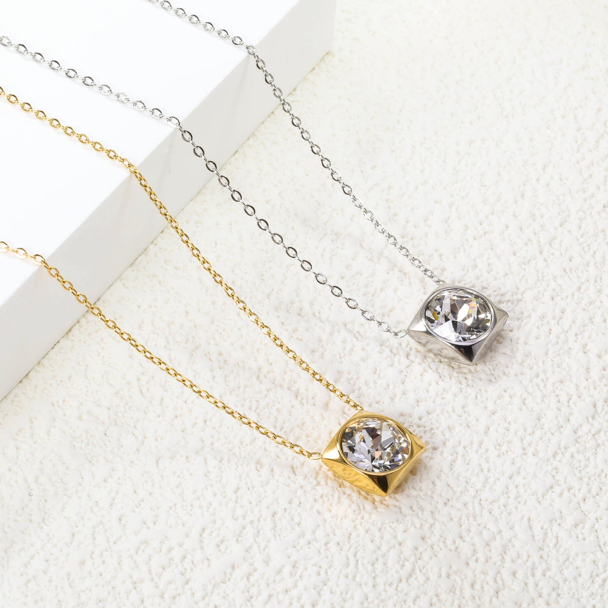 Square Frame Solitaire Necklace | Clear Zirconia