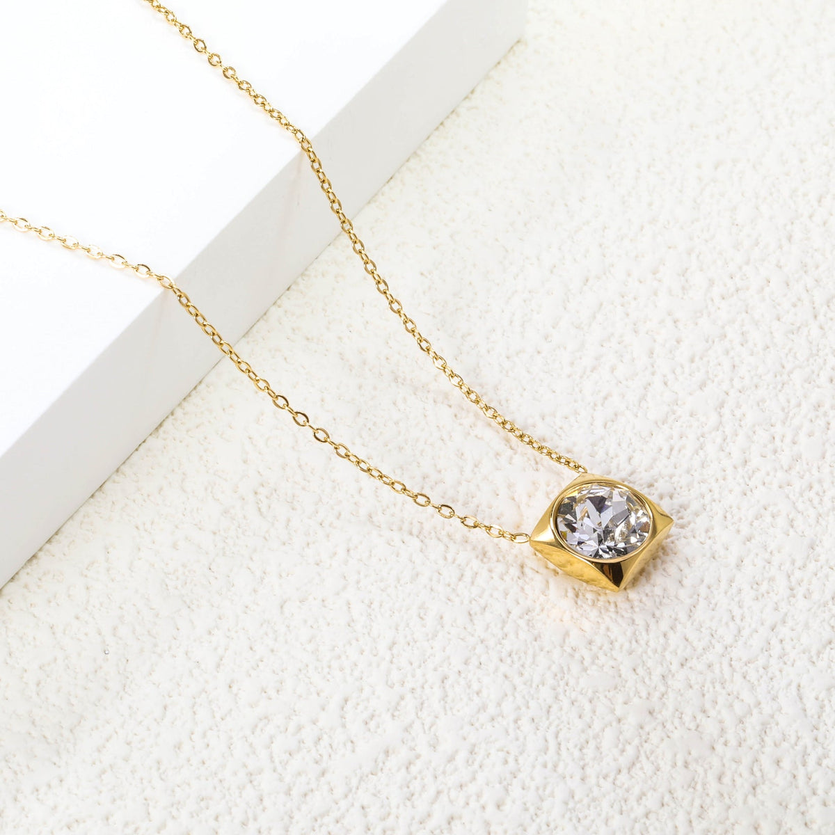 Square Frame Solitaire Necklace | Clear Zirconia