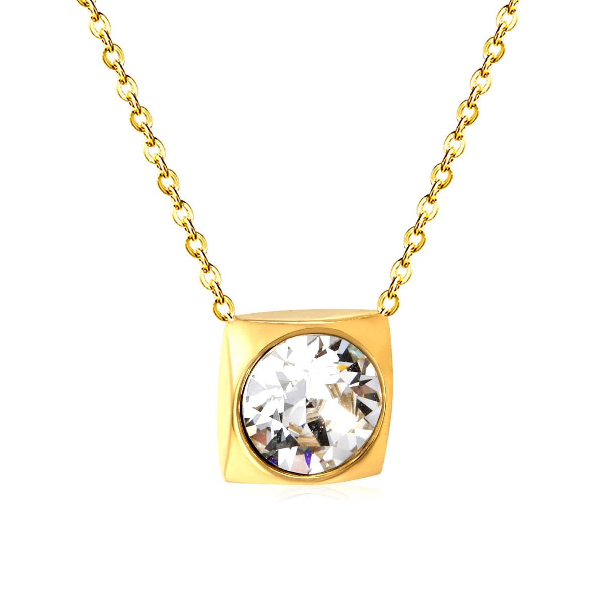 Square Frame Solitaire Necklace | Clear Zirconia