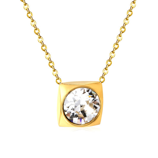 Square Frame Solitaire Necklace | Clear Zirconia
