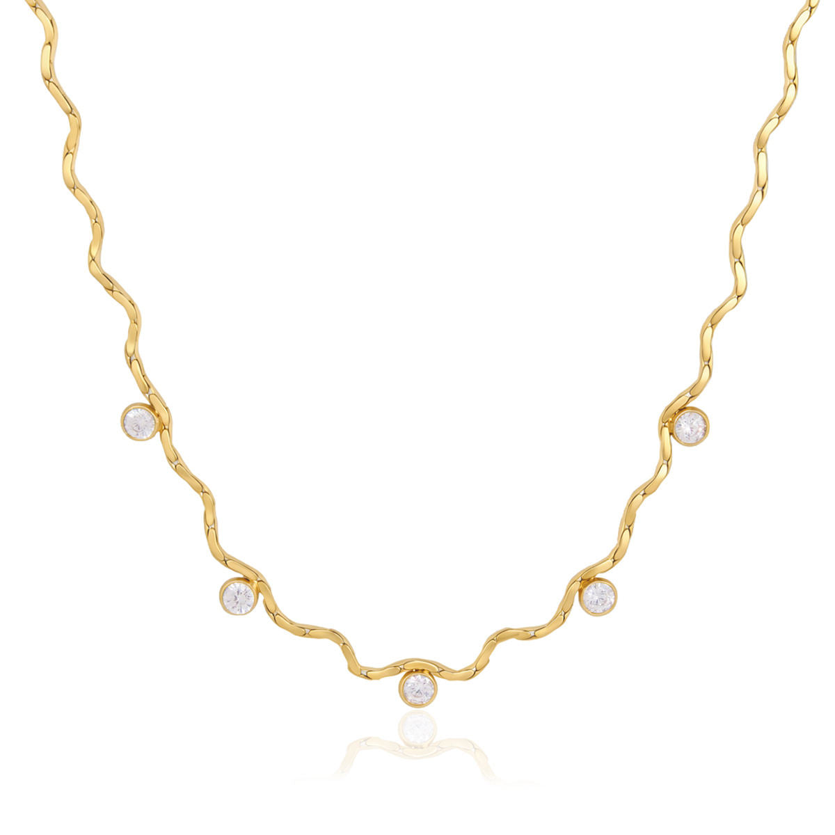 Wavy Chain Crystal Station Necklace