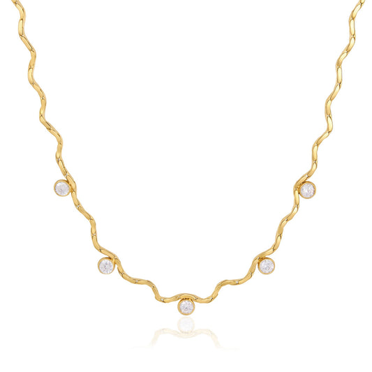 Wavy Chain Crystal Station Necklace